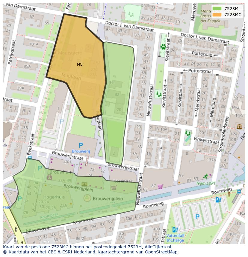 Afbeelding van het postcodegebied 7523 MC op de kaart.