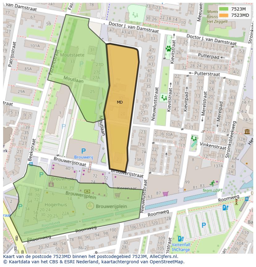 Afbeelding van het postcodegebied 7523 MD op de kaart.