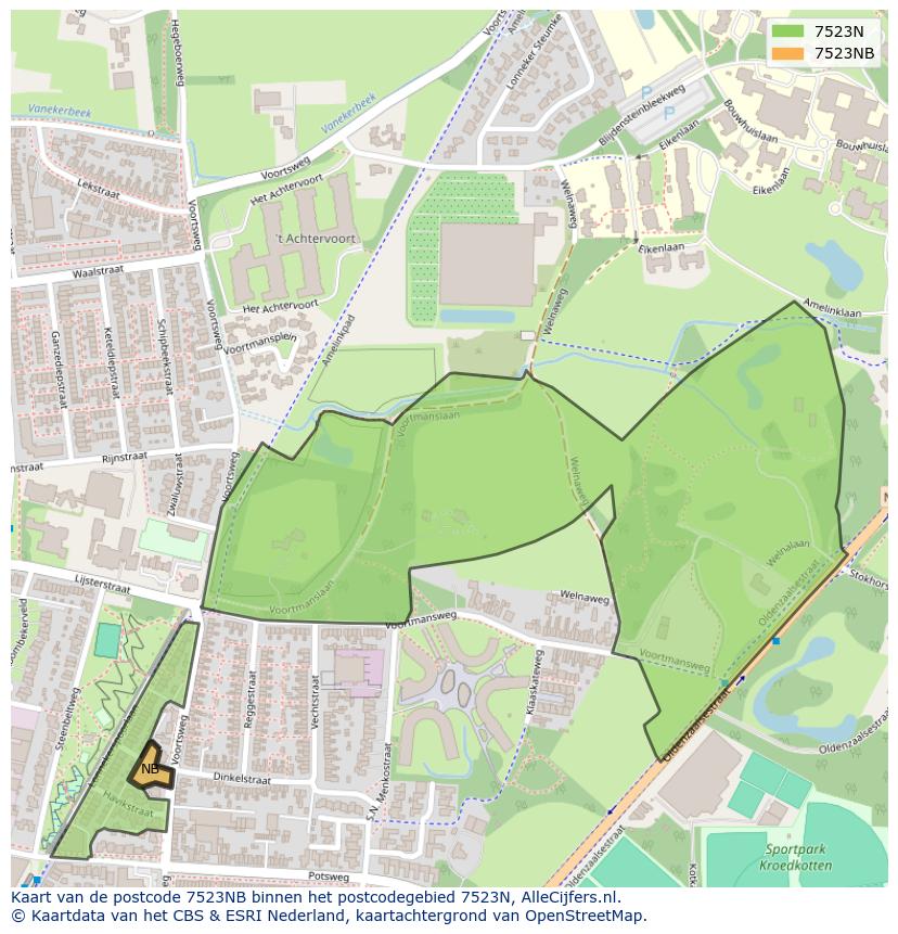 Afbeelding van het postcodegebied 7523 NB op de kaart.