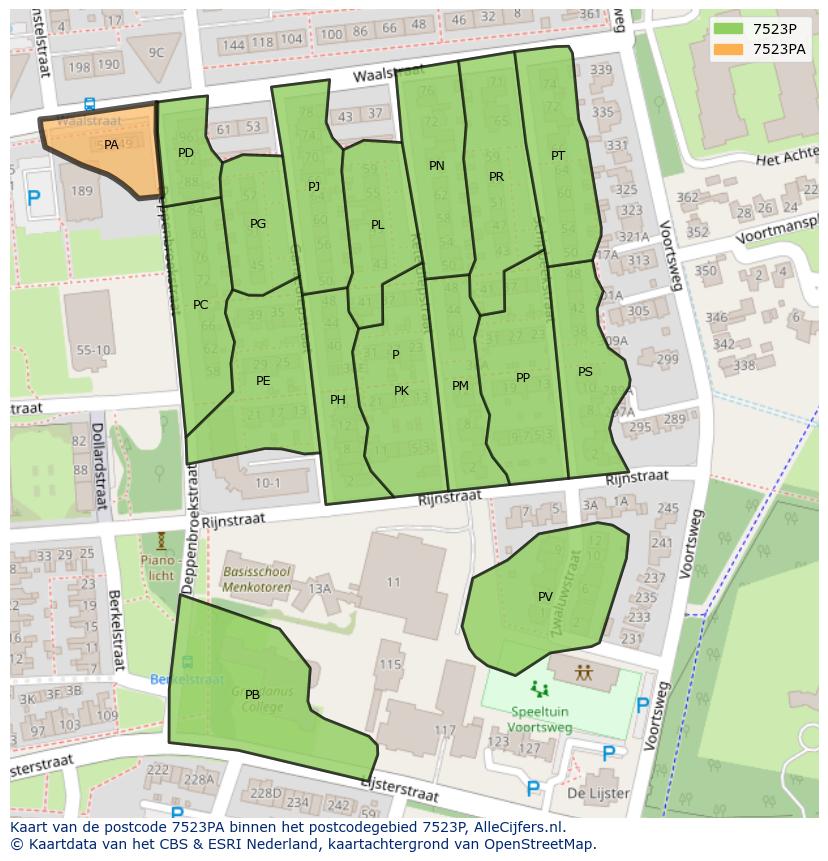 Afbeelding van het postcodegebied 7523 PA op de kaart.