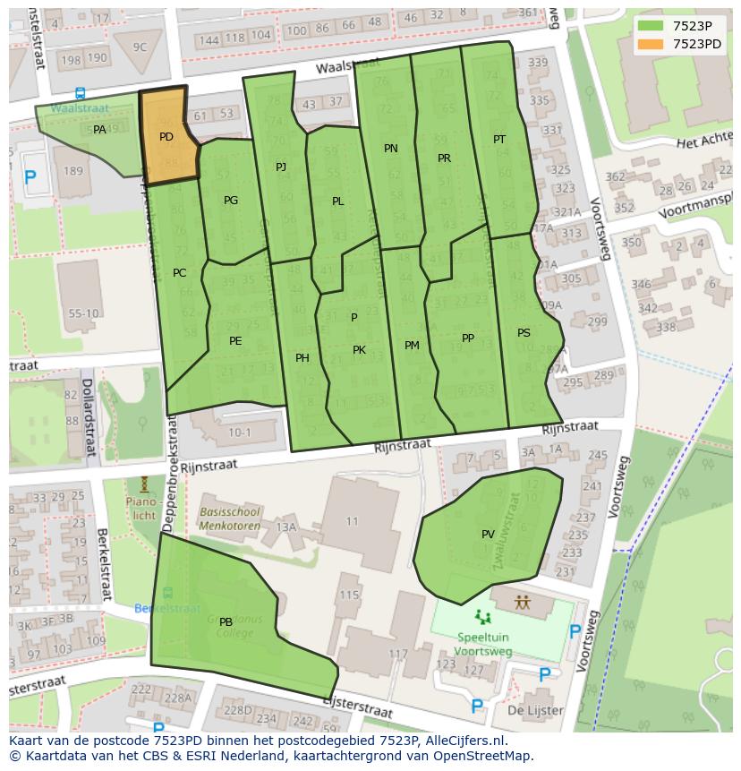 Afbeelding van het postcodegebied 7523 PD op de kaart.