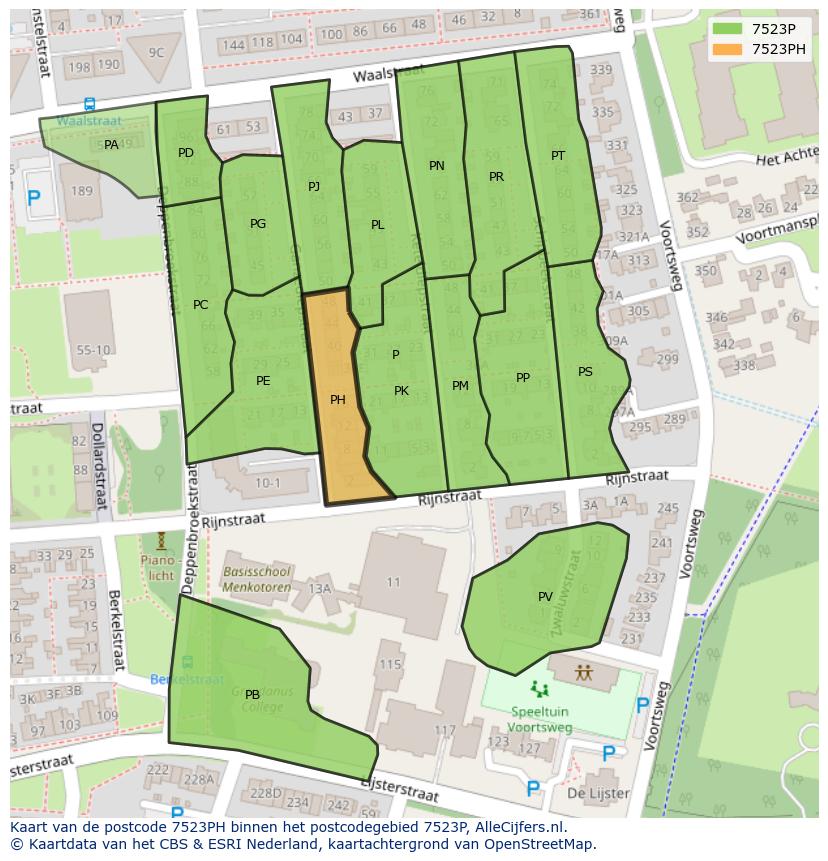 Afbeelding van het postcodegebied 7523 PH op de kaart.