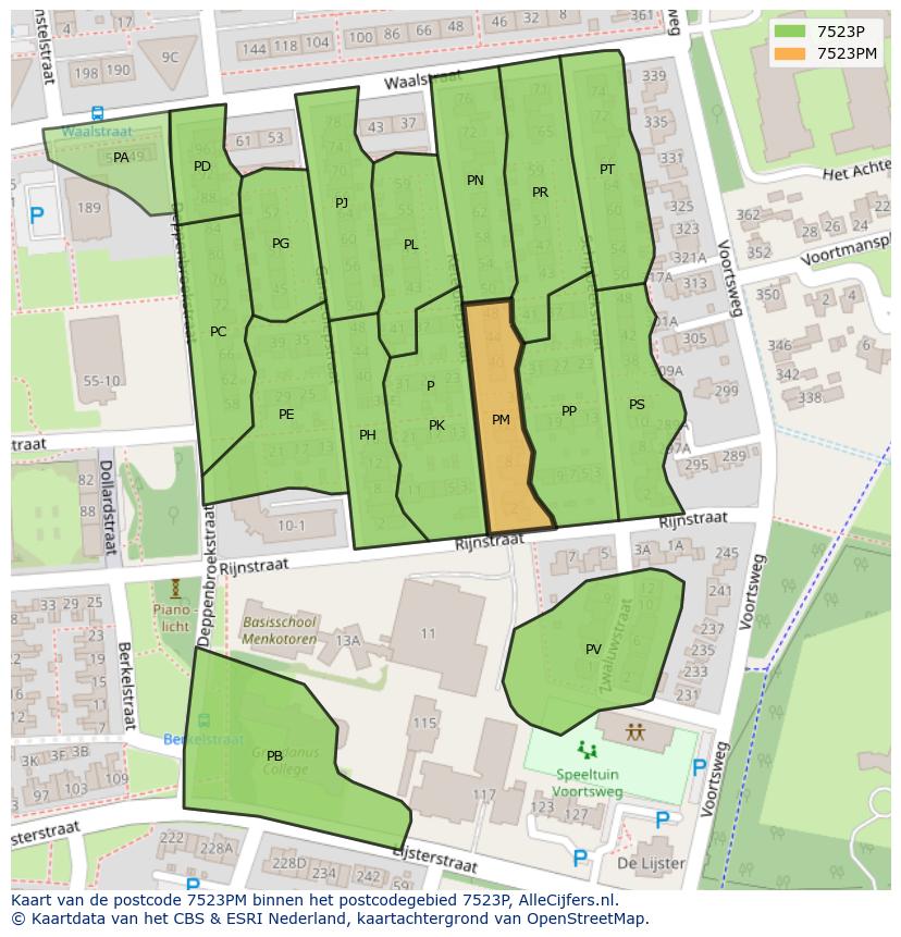 Afbeelding van het postcodegebied 7523 PM op de kaart.