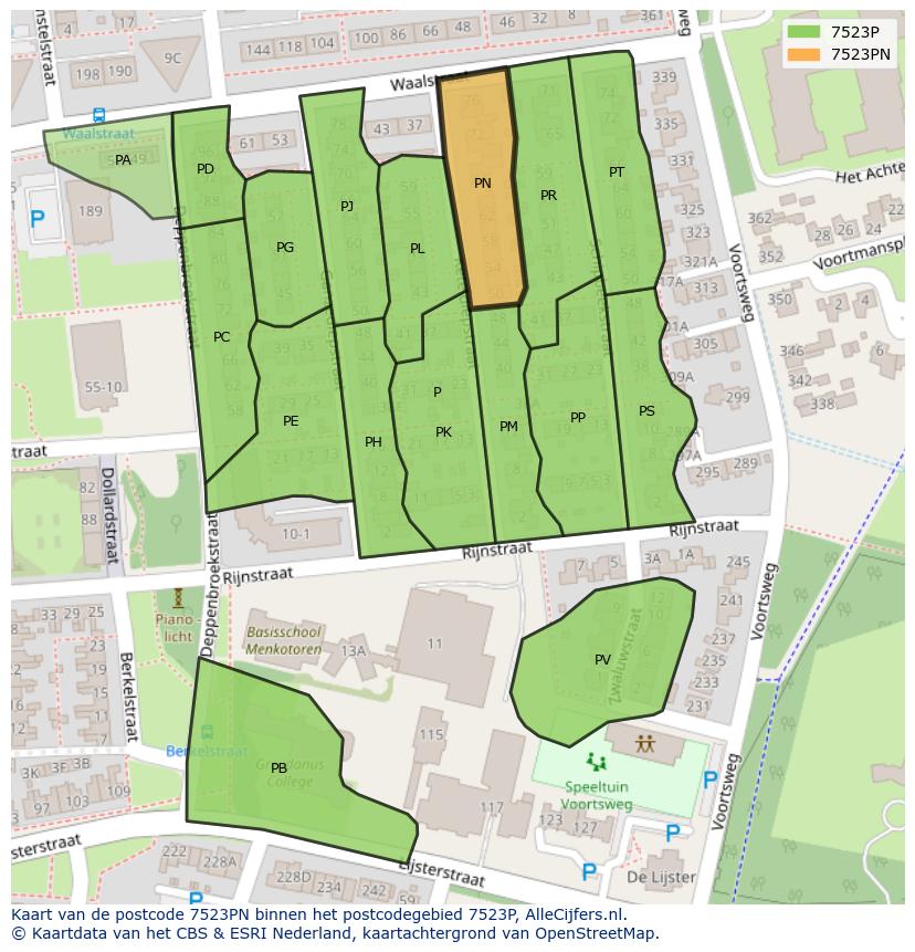 Afbeelding van het postcodegebied 7523 PN op de kaart.