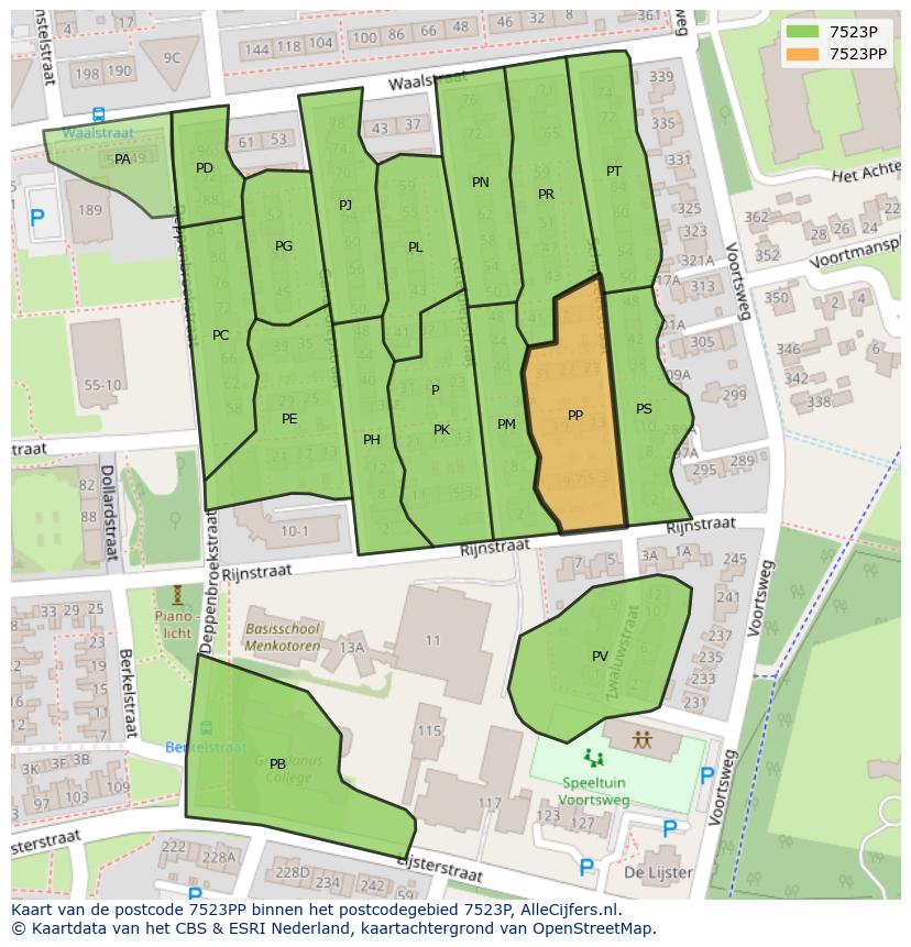 Afbeelding van het postcodegebied 7523 PP op de kaart.