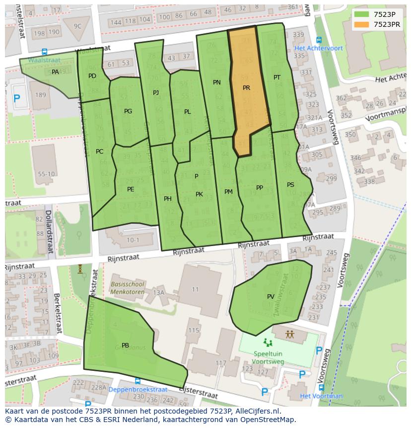 Afbeelding van het postcodegebied 7523 PR op de kaart.