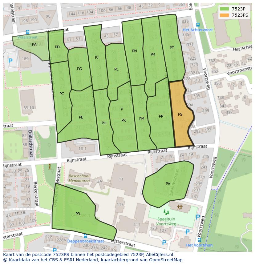 Afbeelding van het postcodegebied 7523 PS op de kaart.