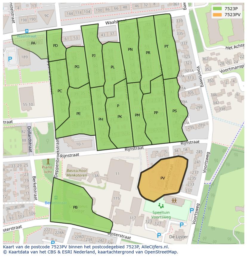 Afbeelding van het postcodegebied 7523 PV op de kaart.