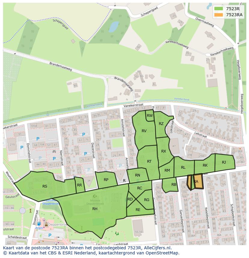 Afbeelding van het postcodegebied 7523 RA op de kaart.