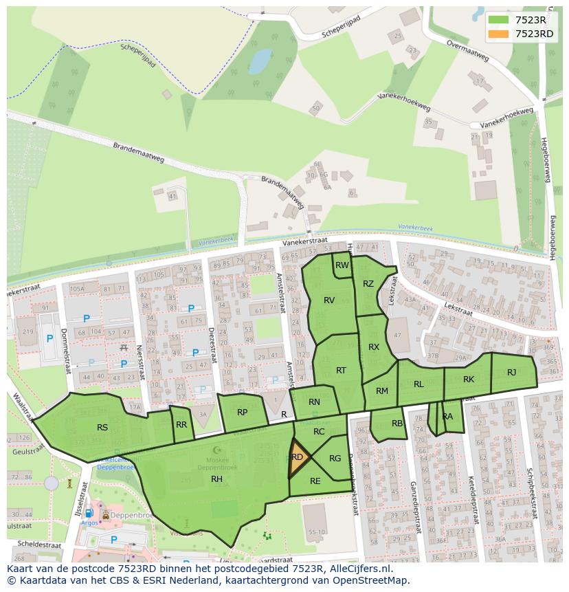 Afbeelding van het postcodegebied 7523 RD op de kaart.