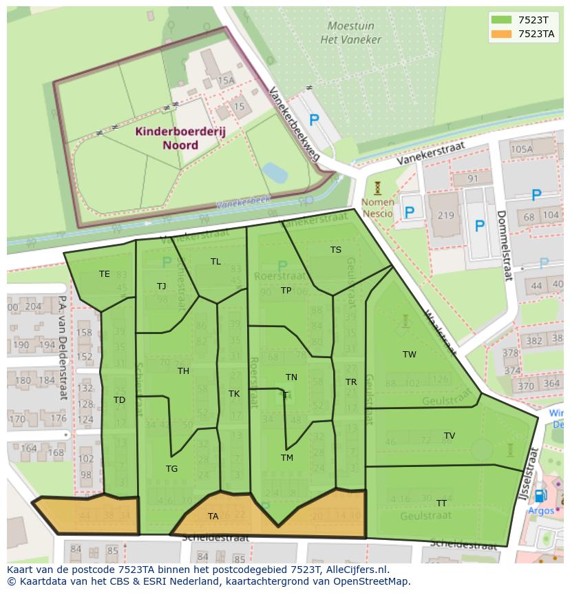 Afbeelding van het postcodegebied 7523 TA op de kaart.
