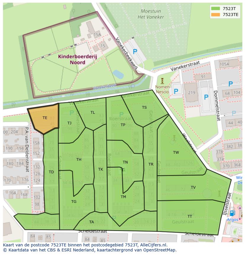 Afbeelding van het postcodegebied 7523 TE op de kaart.
