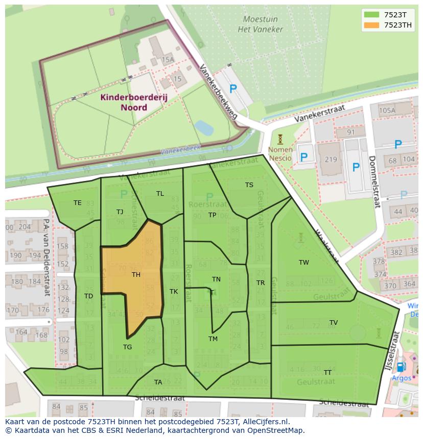 Afbeelding van het postcodegebied 7523 TH op de kaart.