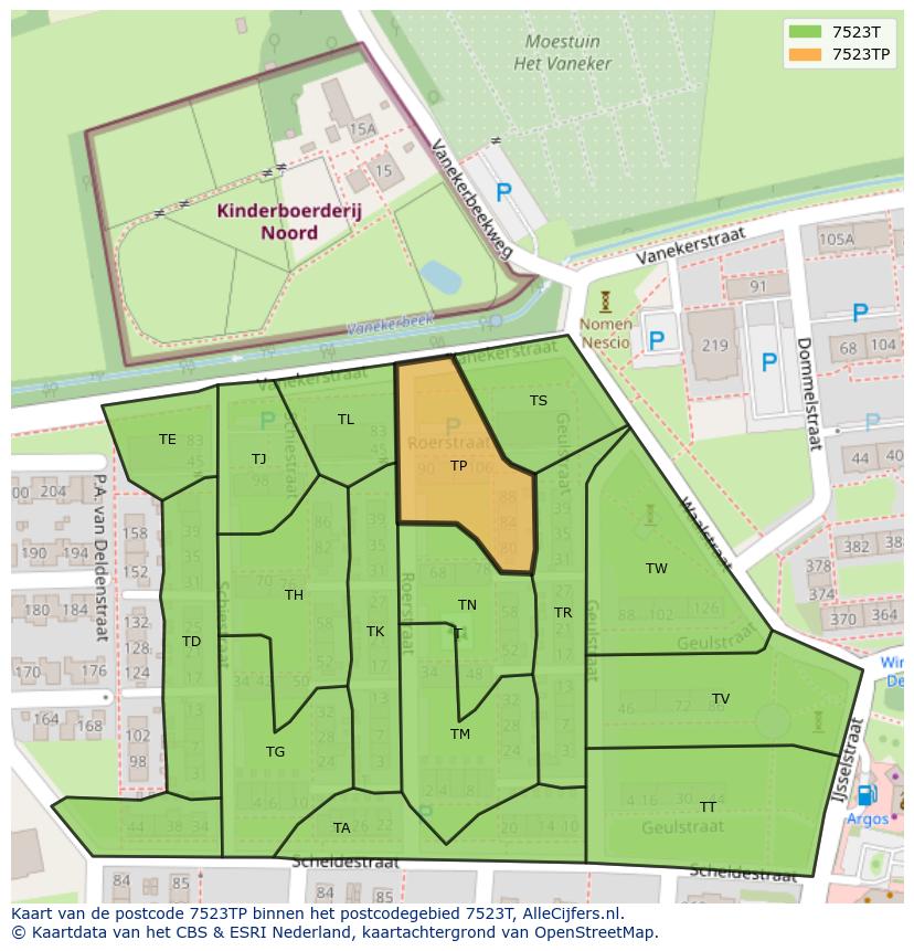 Afbeelding van het postcodegebied 7523 TP op de kaart.