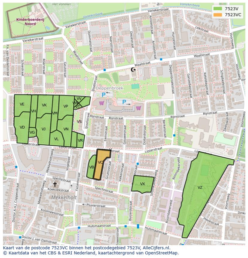 Afbeelding van het postcodegebied 7523 VC op de kaart.