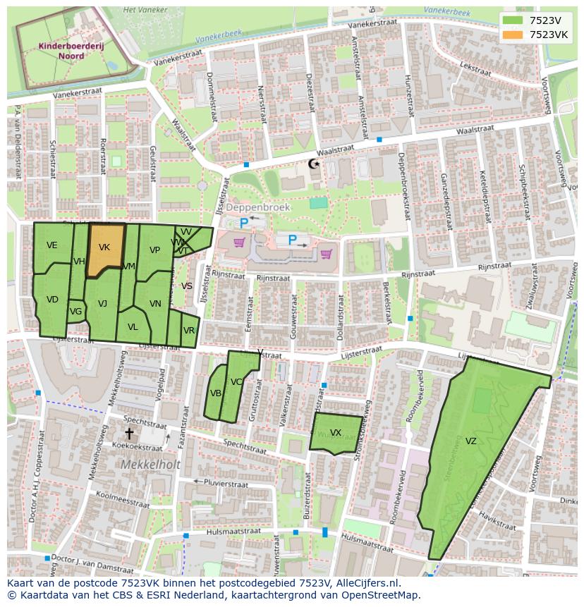 Afbeelding van het postcodegebied 7523 VK op de kaart.