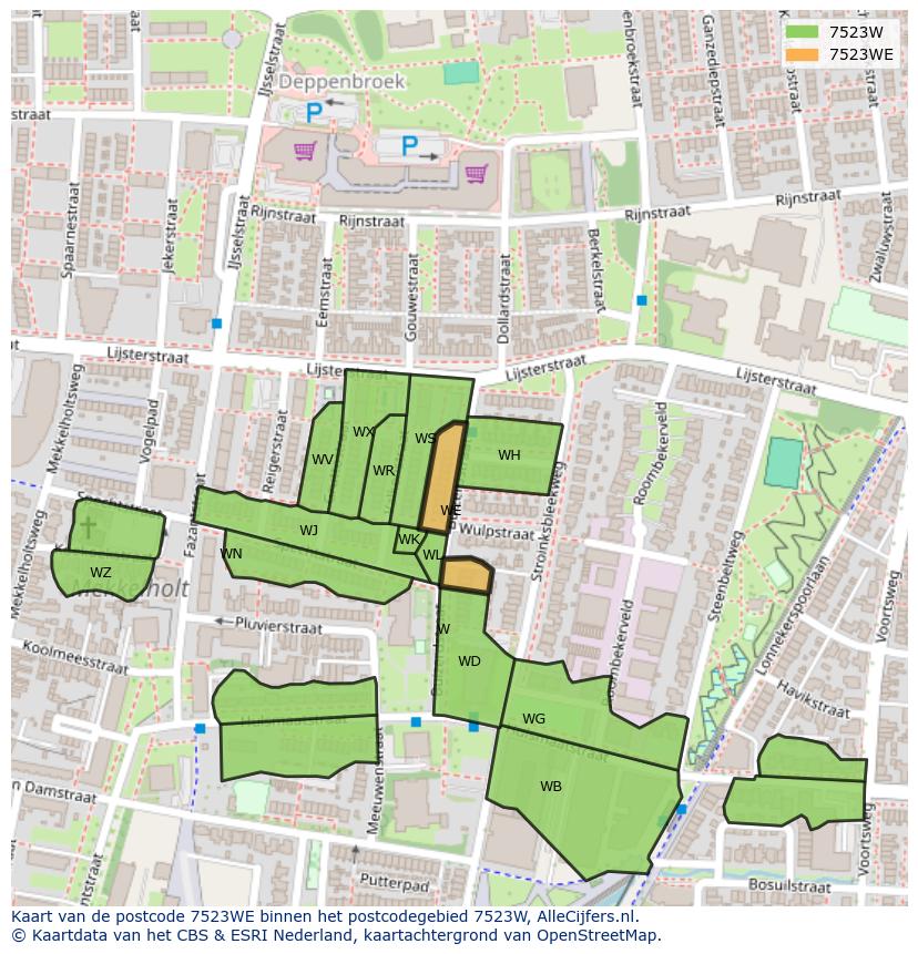 Afbeelding van het postcodegebied 7523 WE op de kaart.