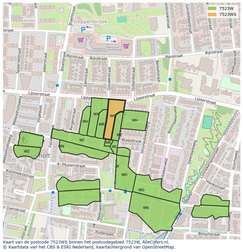 Afbeelding van het postcodegebied 7523 WS op de kaart.