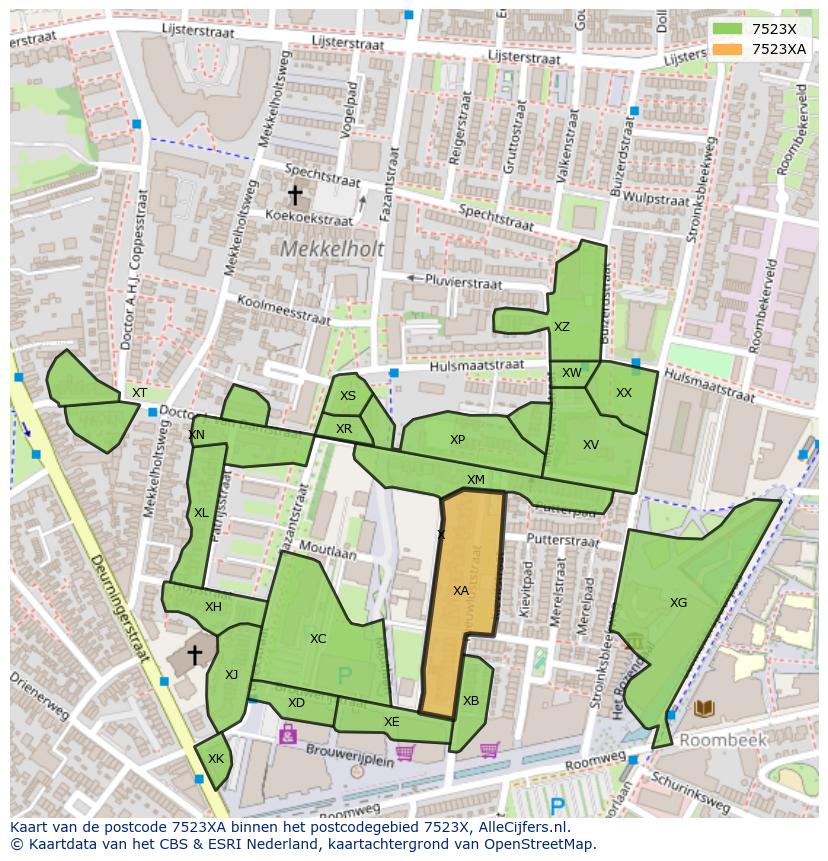Afbeelding van het postcodegebied 7523 XA op de kaart.