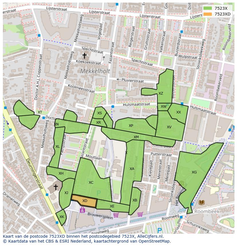 Afbeelding van het postcodegebied 7523 XD op de kaart.