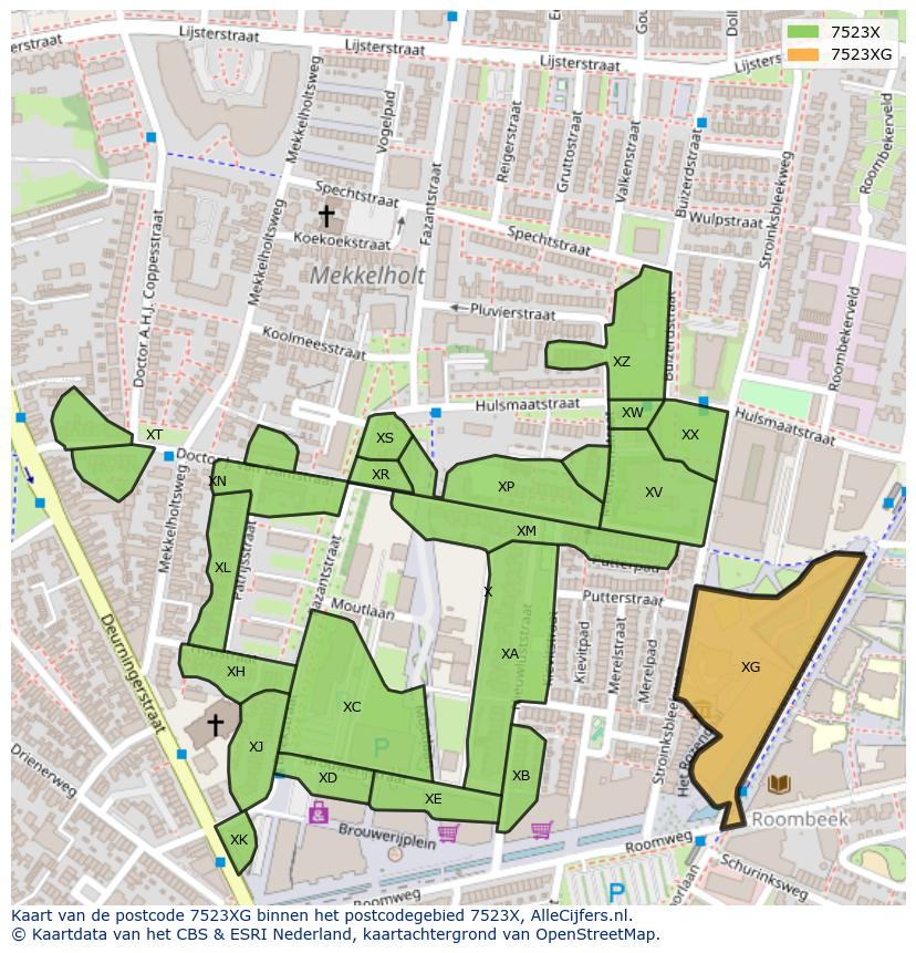 Afbeelding van het postcodegebied 7523 XG op de kaart.