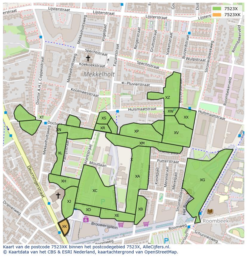 Afbeelding van het postcodegebied 7523 XK op de kaart.
