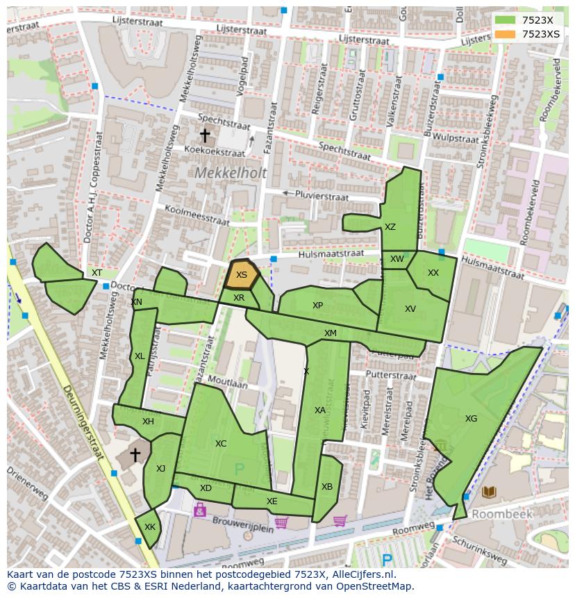 Afbeelding van het postcodegebied 7523 XS op de kaart.