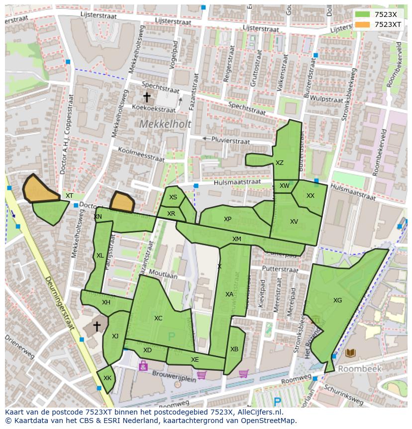 Afbeelding van het postcodegebied 7523 XT op de kaart.