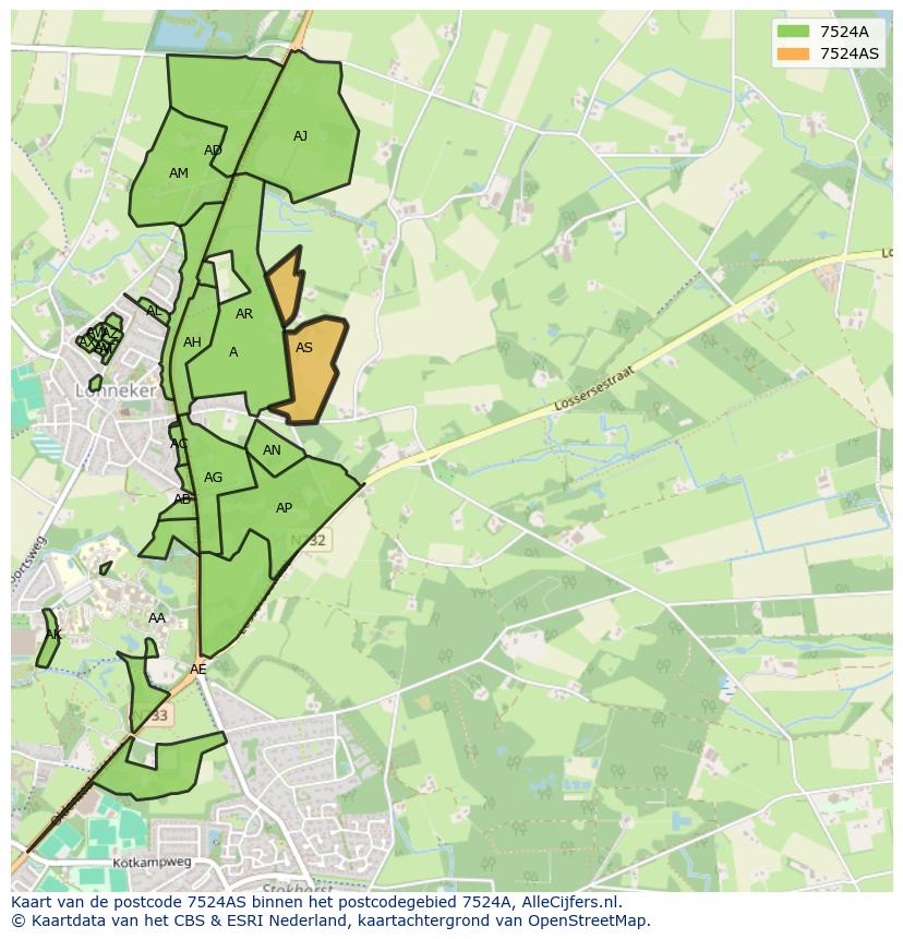 Afbeelding van het postcodegebied 7524 AS op de kaart.