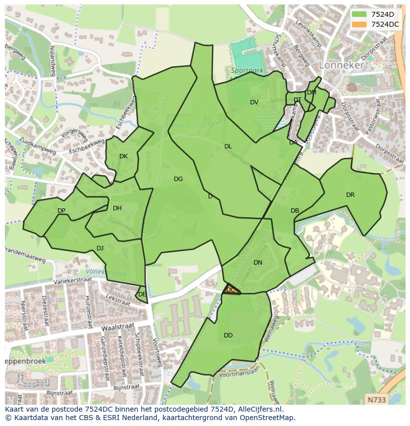 Afbeelding van het postcodegebied 7524 DC op de kaart.