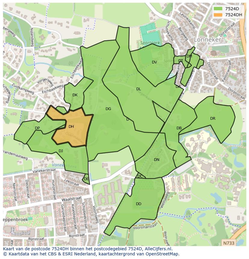 Afbeelding van het postcodegebied 7524 DH op de kaart.