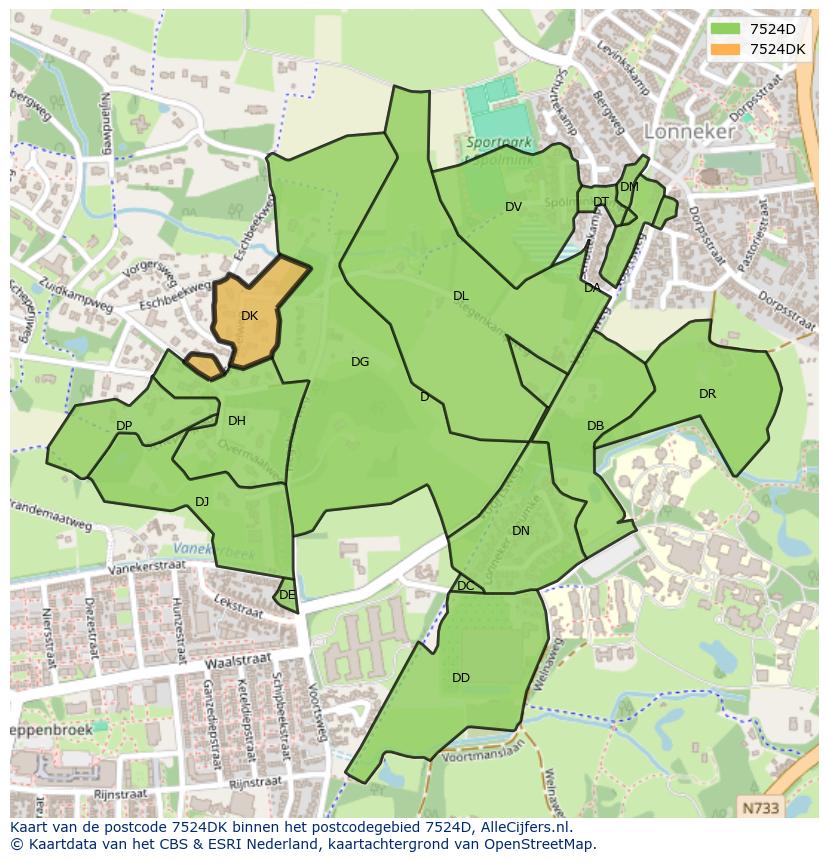 Afbeelding van het postcodegebied 7524 DK op de kaart.