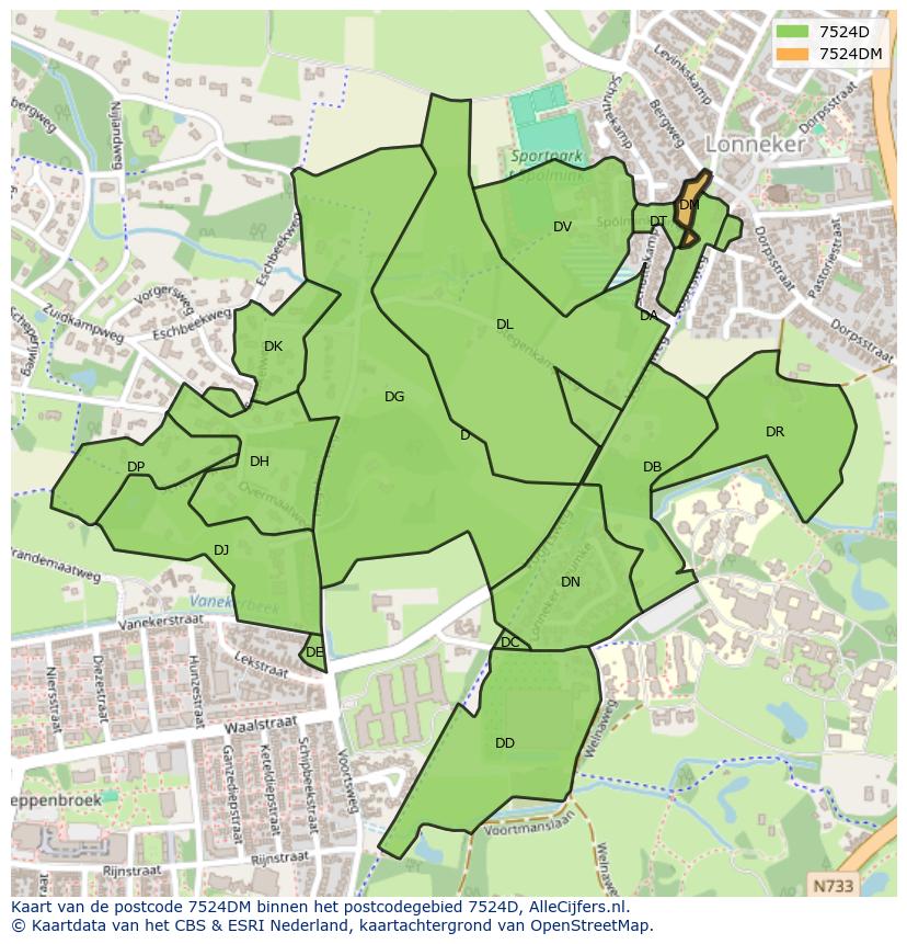 Afbeelding van het postcodegebied 7524 DM op de kaart.
