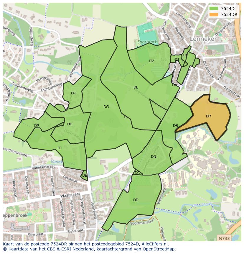 Afbeelding van het postcodegebied 7524 DR op de kaart.