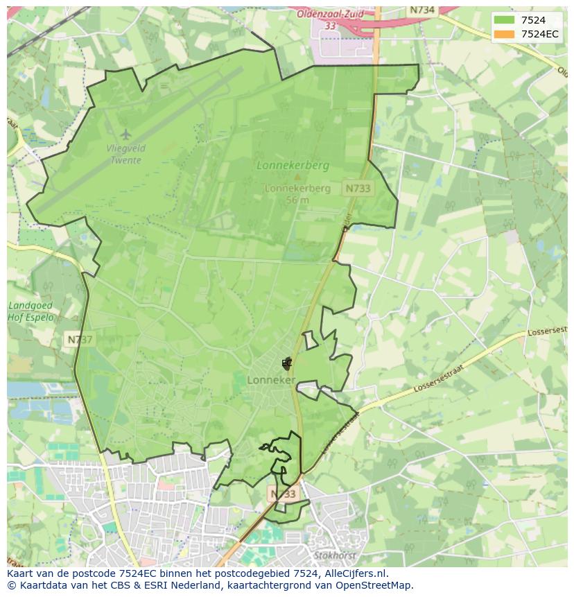 Afbeelding van het postcodegebied 7524 EC op de kaart.