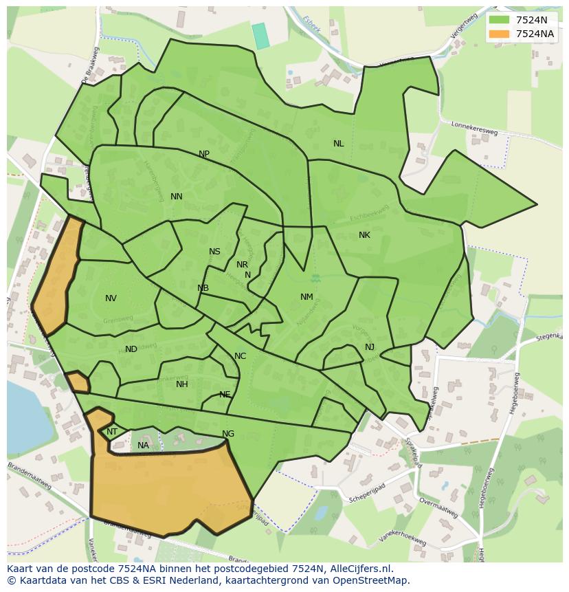 Afbeelding van het postcodegebied 7524 NA op de kaart.