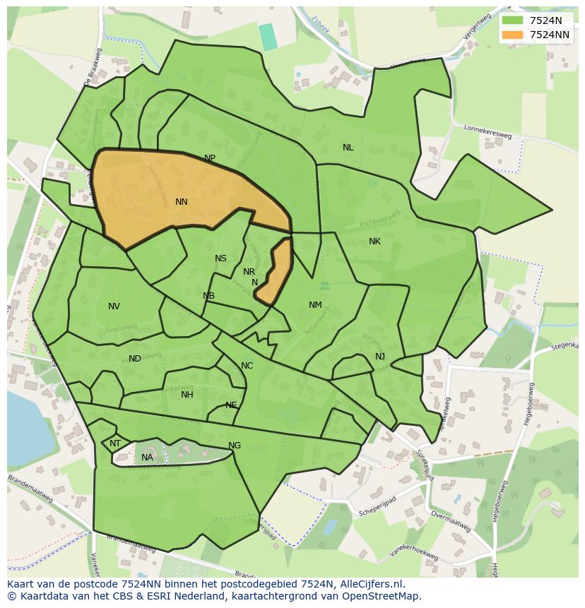 Afbeelding van het postcodegebied 7524 NN op de kaart.