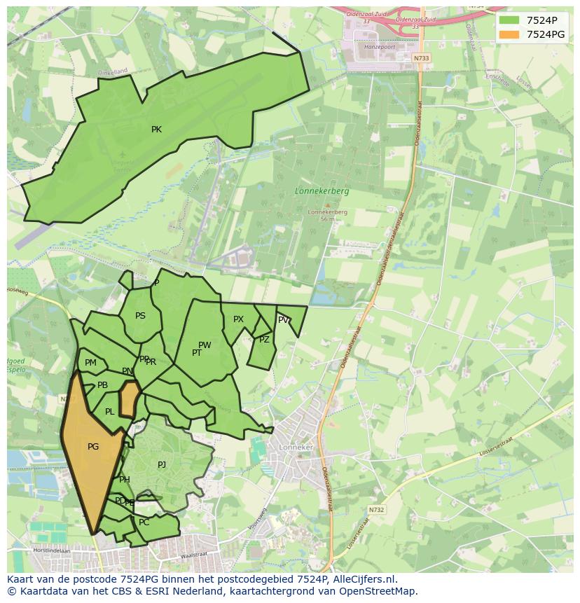 Afbeelding van het postcodegebied 7524 PG op de kaart.