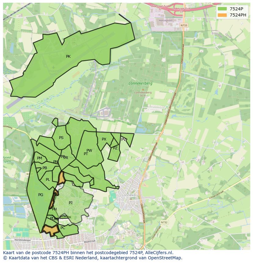 Afbeelding van het postcodegebied 7524 PH op de kaart.