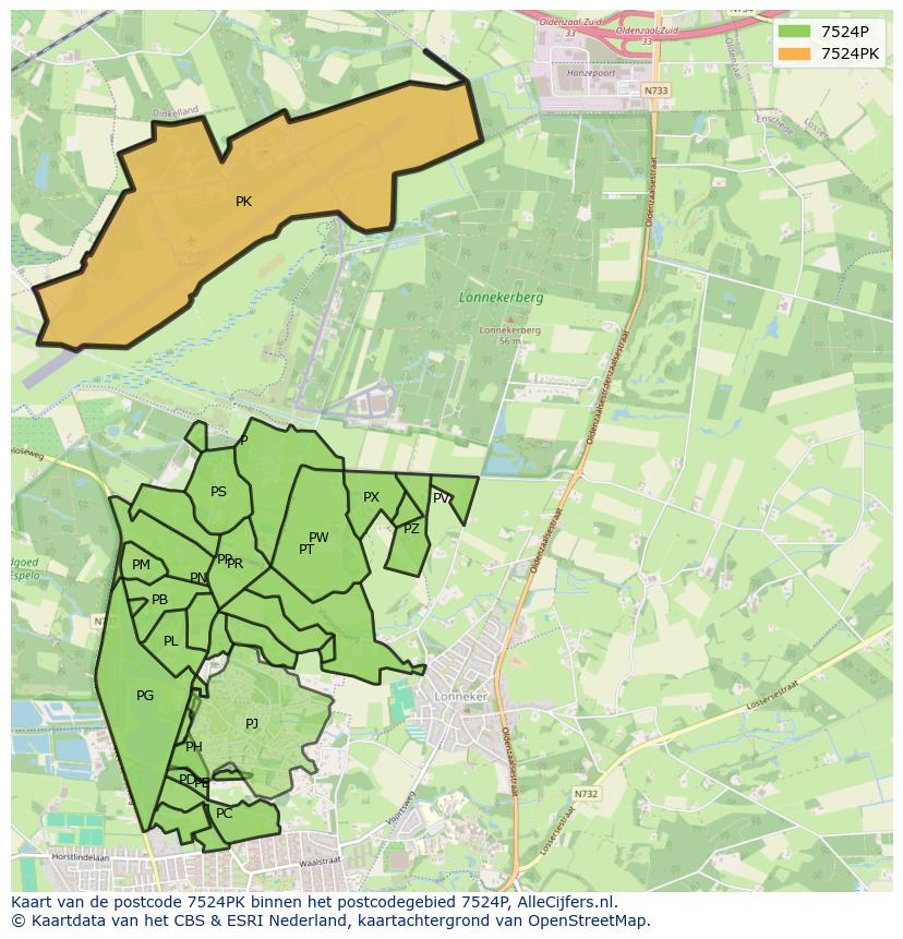 Afbeelding van het postcodegebied 7524 PK op de kaart.
