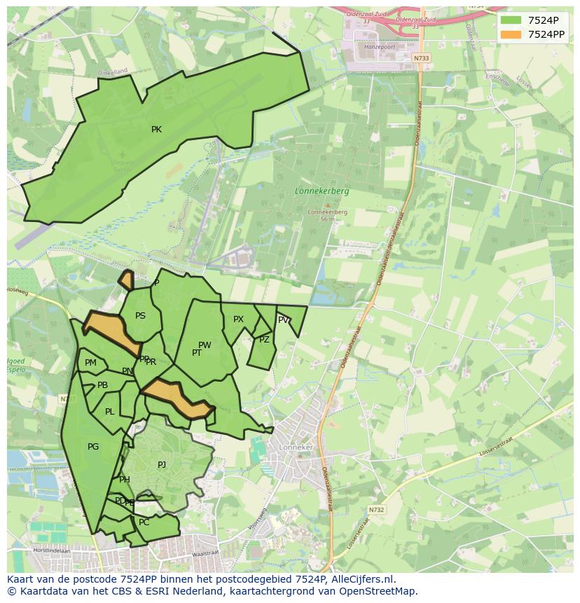 Afbeelding van het postcodegebied 7524 PP op de kaart.