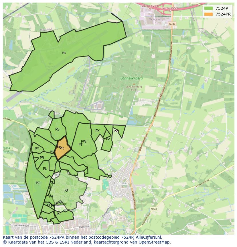 Afbeelding van het postcodegebied 7524 PR op de kaart.