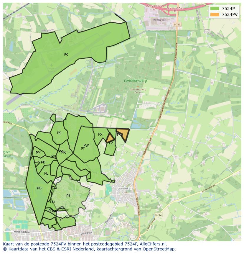 Afbeelding van het postcodegebied 7524 PV op de kaart.