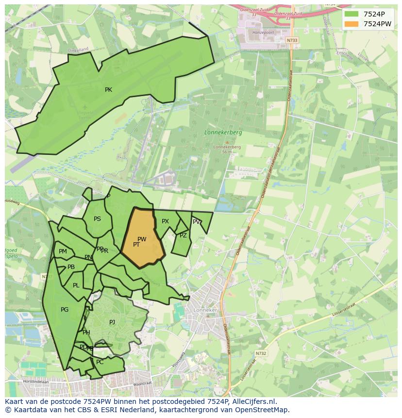 Afbeelding van het postcodegebied 7524 PW op de kaart.