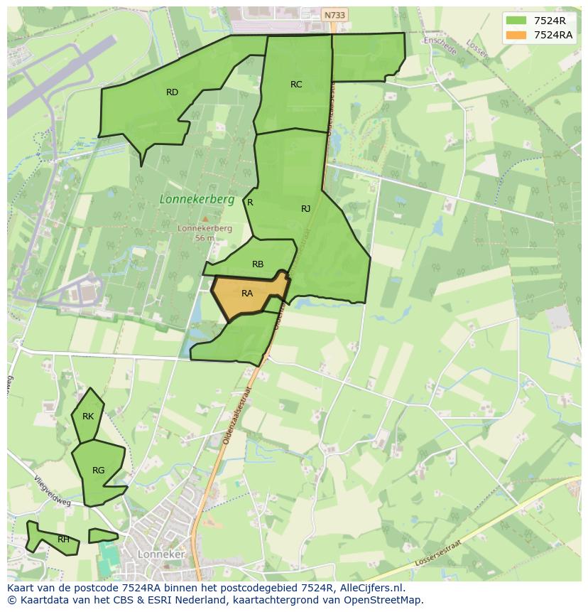 Afbeelding van het postcodegebied 7524 RA op de kaart.