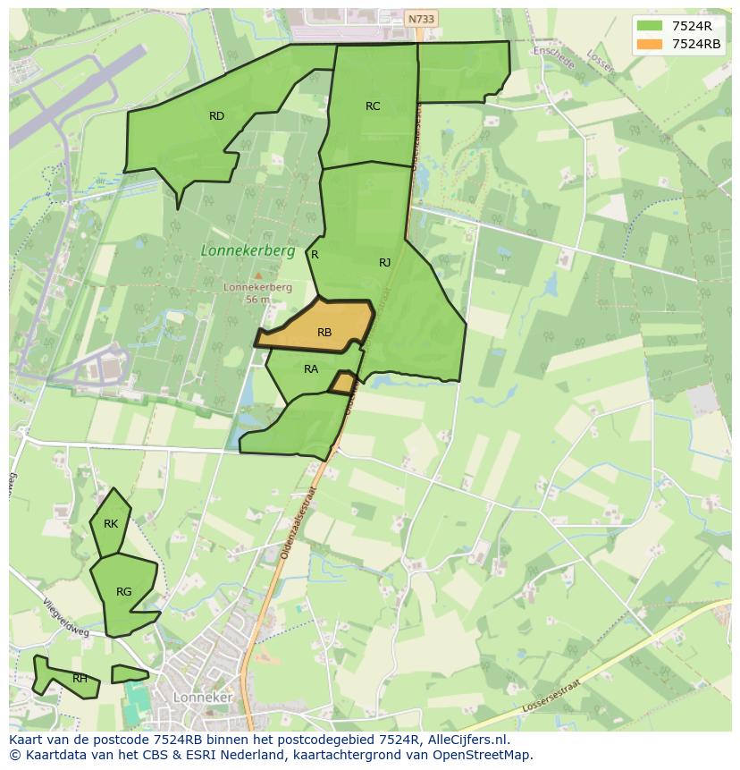 Afbeelding van het postcodegebied 7524 RB op de kaart.