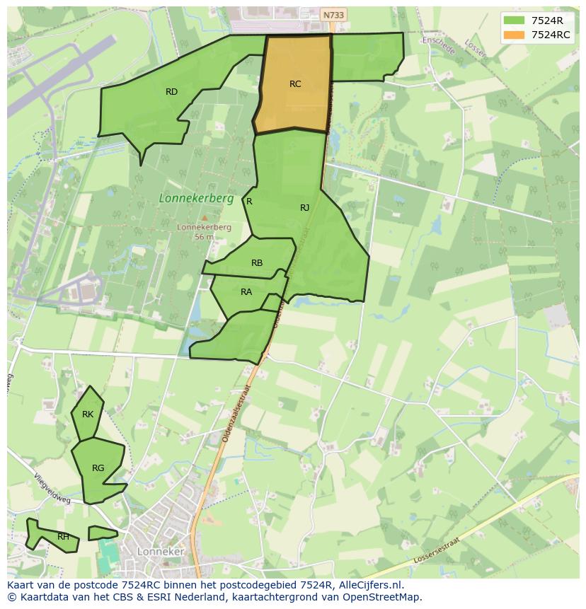 Afbeelding van het postcodegebied 7524 RC op de kaart.