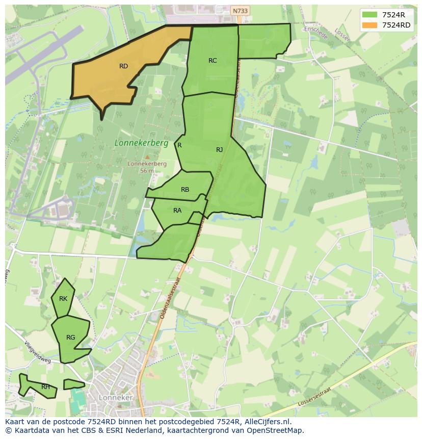 Afbeelding van het postcodegebied 7524 RD op de kaart.
