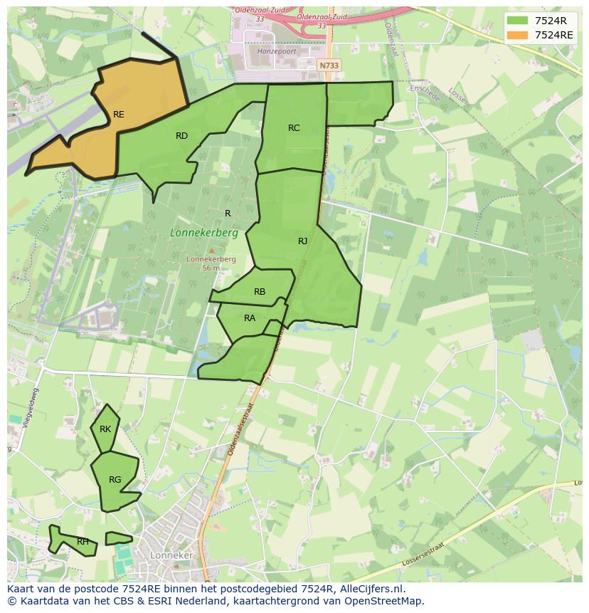 Afbeelding van het postcodegebied 7524 RE op de kaart.
