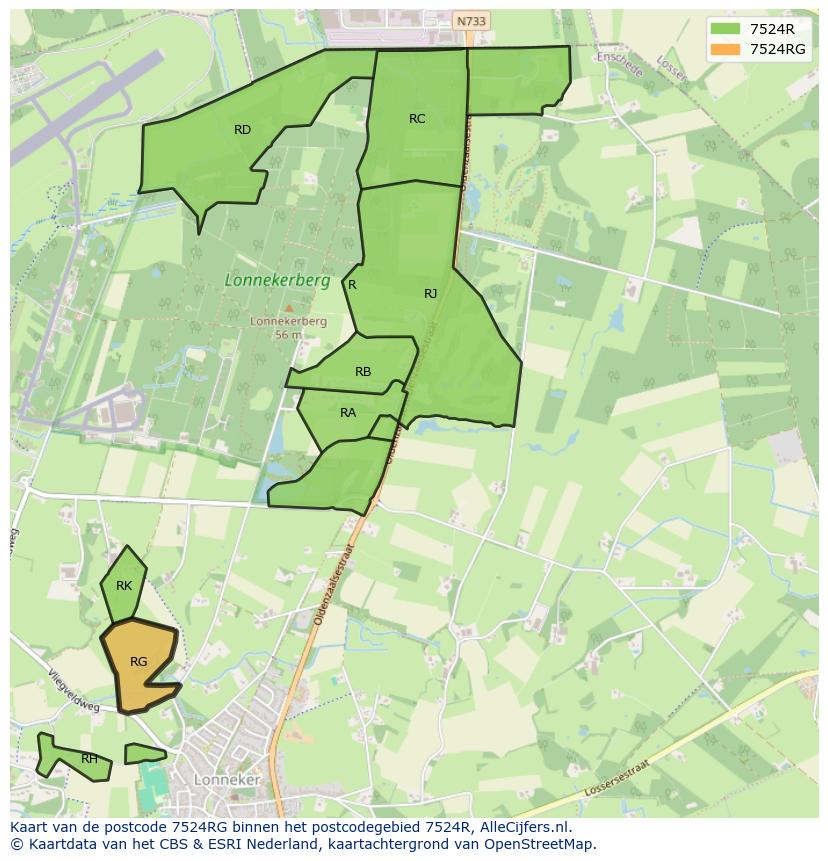 Afbeelding van het postcodegebied 7524 RG op de kaart.